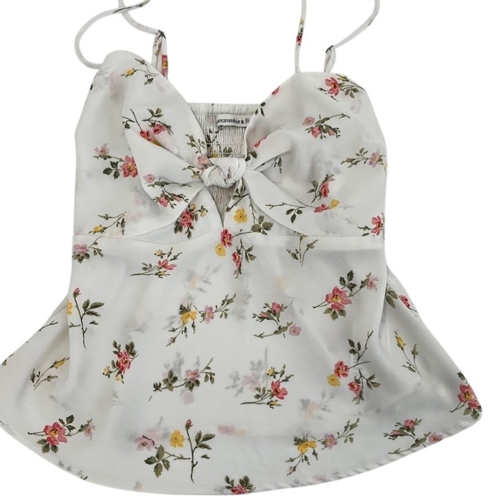 Abercrombie & Fitch White Floral Tie Front Smocked Cami‎ Top Small